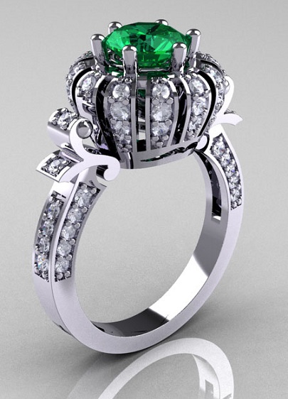 White Gold Emerald Wedding Rings